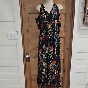 Maternity Black Floral Cold-Shoulder Maxi Dress Sz Small. Easter Dress